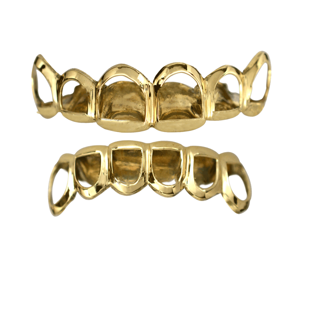 Gold Open Face Top and Bottom Grillz