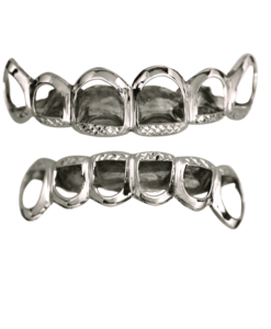 Silver Open Face Top and Bottom Grillz