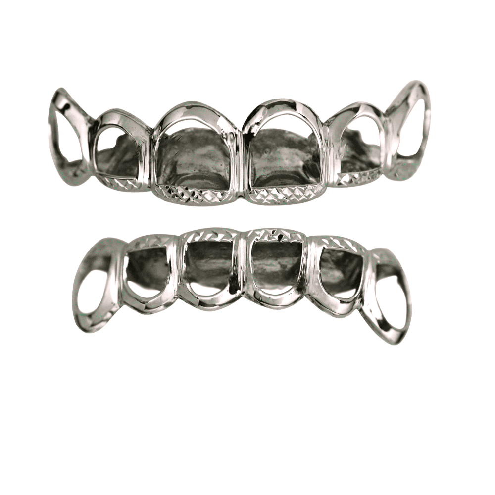 Silver Open Face Top and Bottom Grillz