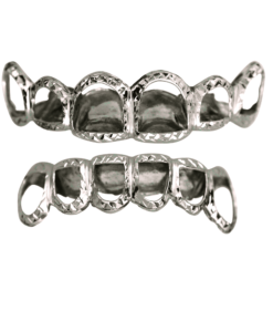 Silver Open Face Top and Bottom Grillz