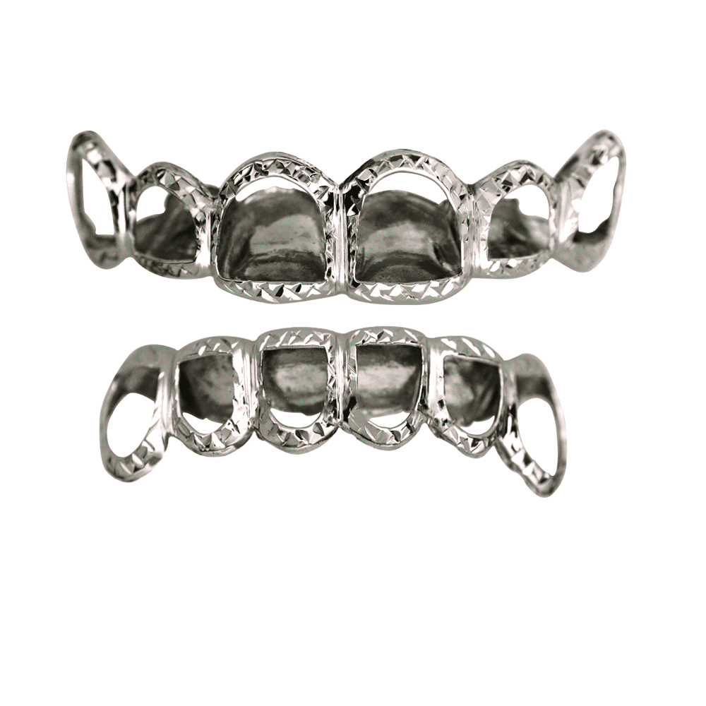 Silver Open Face Top and Bottom Grillz