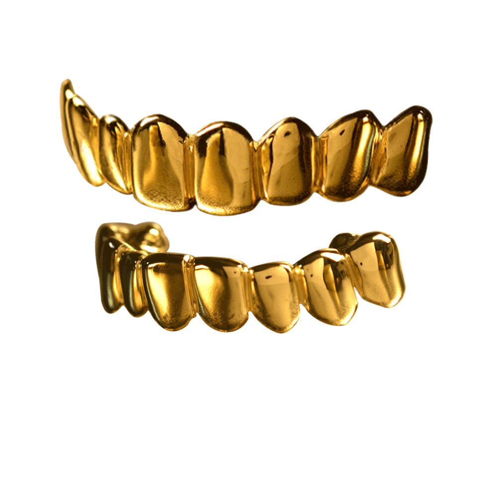 Gold Solid Deep Cuts Top and Bottom Grillz