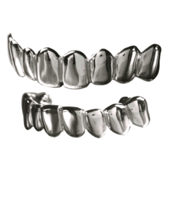 Silver Solid Deep Cuts Top and Bottom Grillz