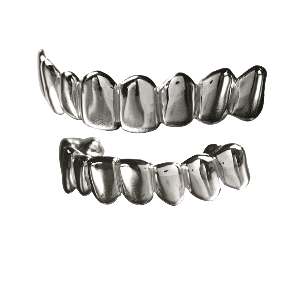 Silver Solid Deep Cuts Top and Bottom Grillz